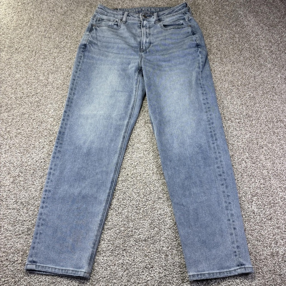 American Eagle Mom Straight Jeans Womens 2 Short Blue Light Wash Stretch